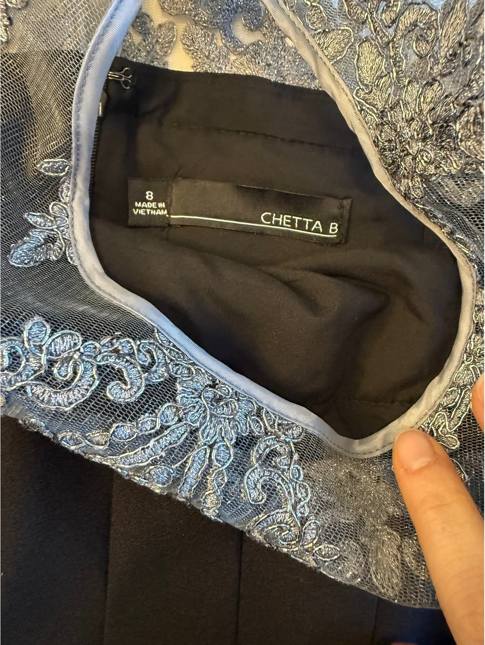Chetta B Black Dress with Gray Lace Overlay, Size 8 - Picture 8 of 12